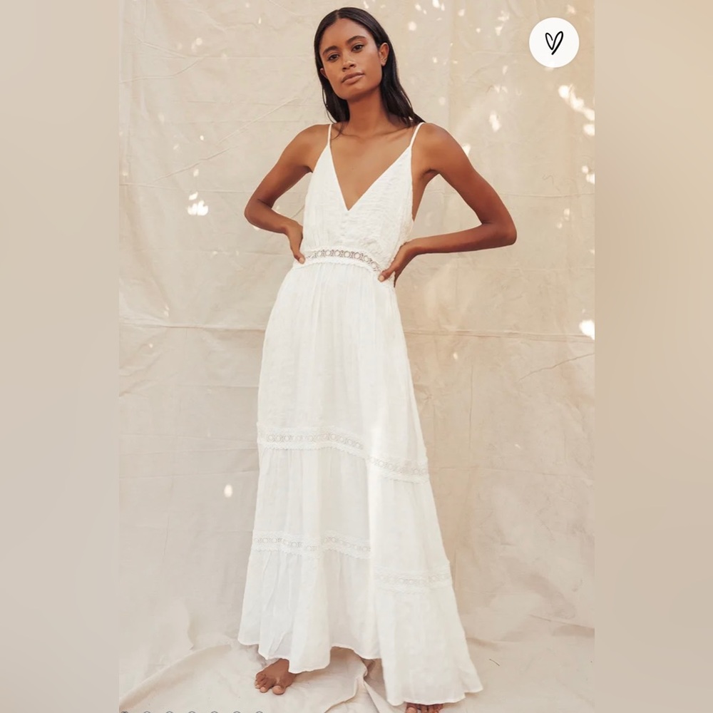 Lulus White Crochet Lace Tiered Maxi Dress - S